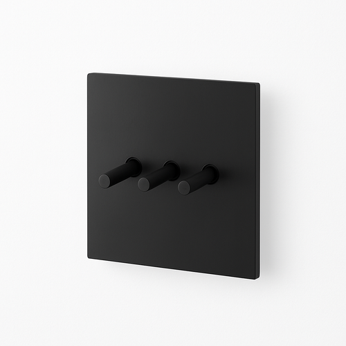 3-Gang Black Matt Steel Triple Switch, Energy-Efficient