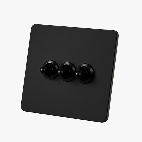 3-Way Triple Switch in Matt Black Steel, All-Black Finish