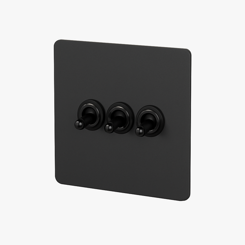 3-Way Triple Switch in Matt Black Steel, Style Two