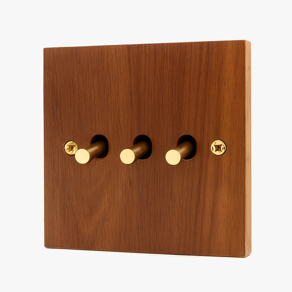 3 ways triple switch in wood and gold screws