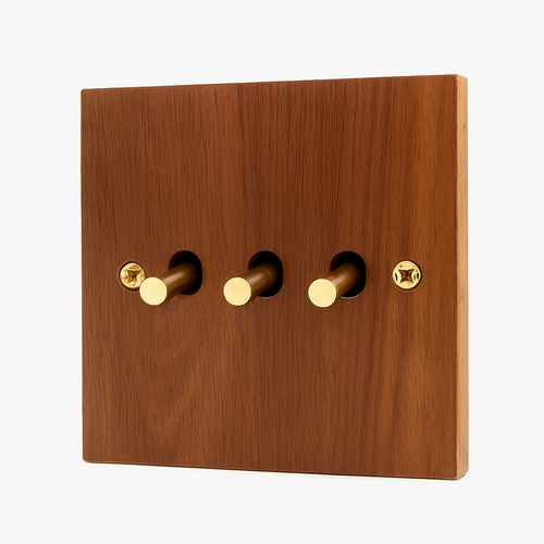 3 ways triple switch in wood and gold screws