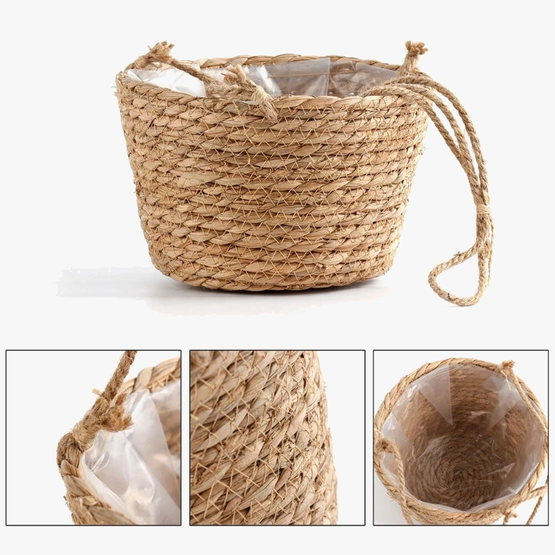Hanging gardener in macrame storage basket for outdoor indoor plants - view 3