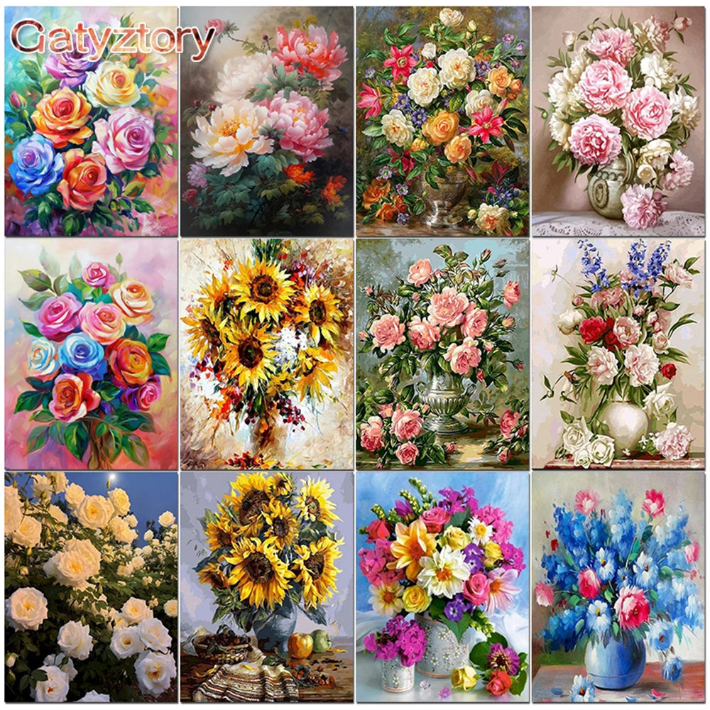 Flower Paint by Numbers Kit for Adults, Linen Canvas, Design 9939730 - view 2