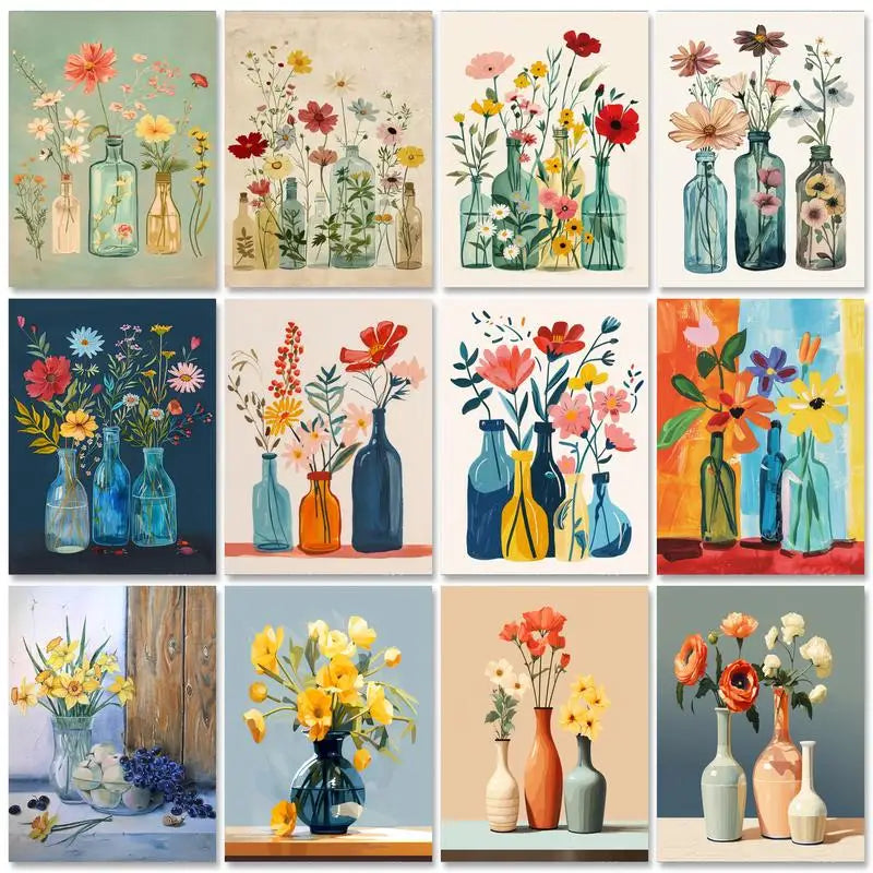Number painting kit for romantic vase in artisanal canvas - view 2