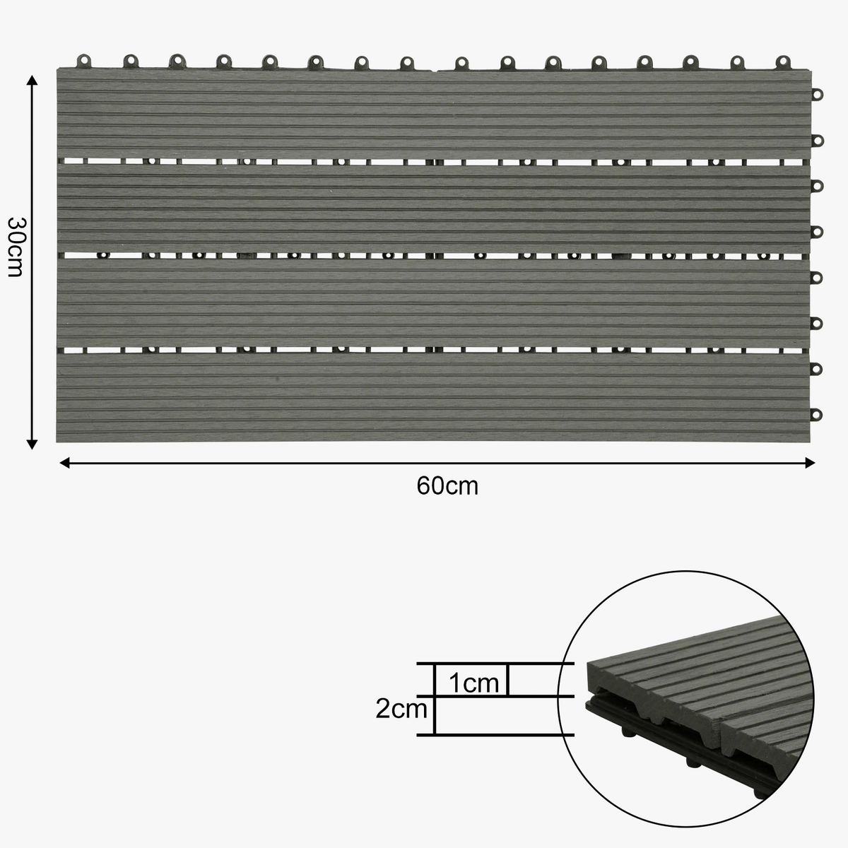 30x60 cm Composite Interlocking Deck Tiles in Grey, 1 M2 Pack - view 7