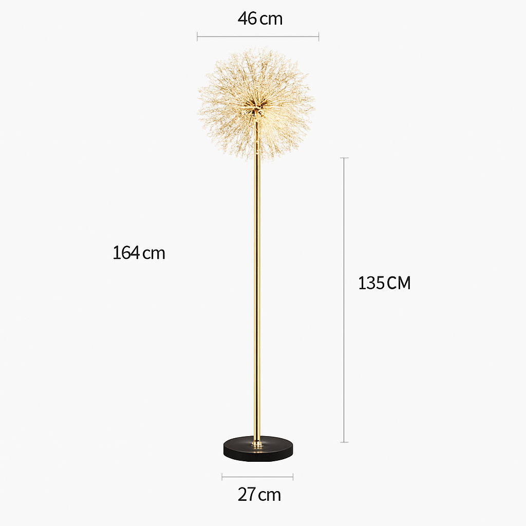 Luxury floor lamp scandinavia golden chrome dandelion for interior - White Light / Gold L40xH164cm