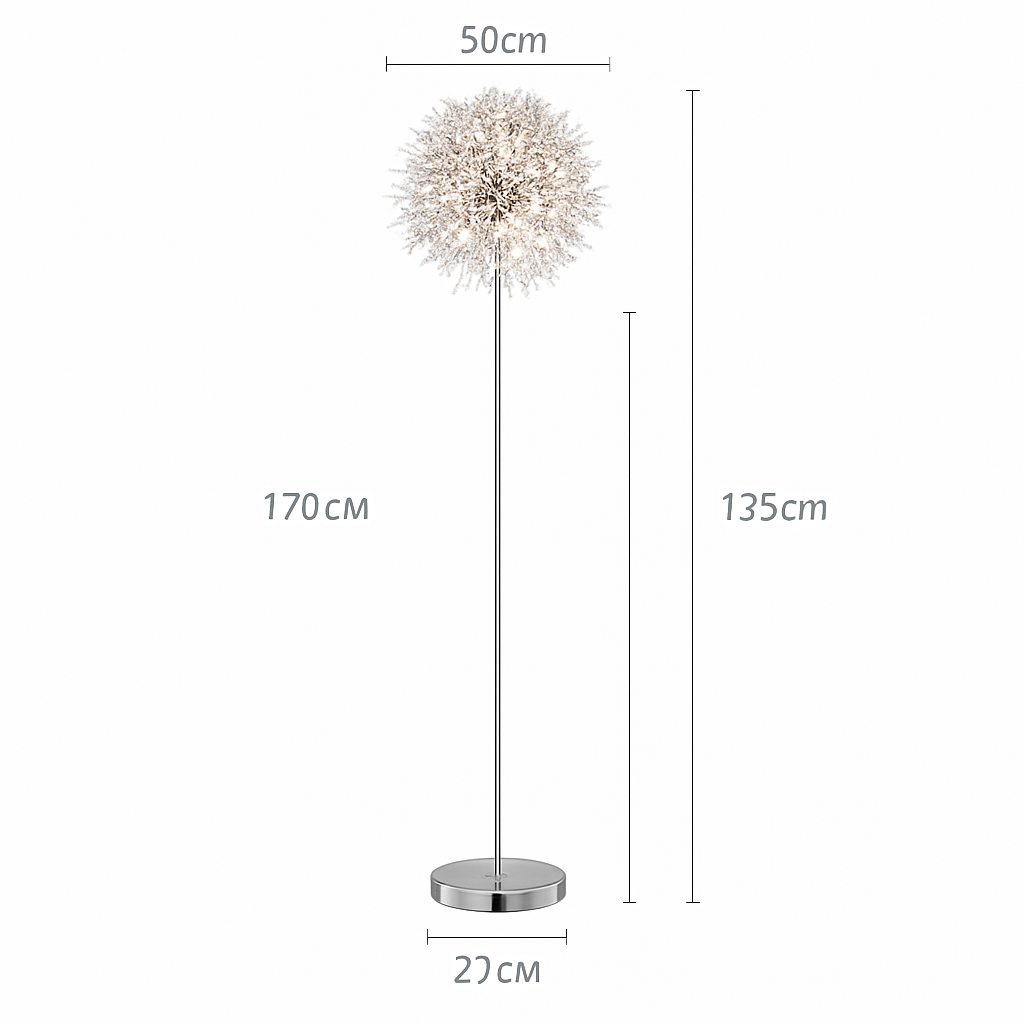 Luxury floor lamp scandinavia golden chrome dandelion for interior - White Light / Chrome L50xH170cm