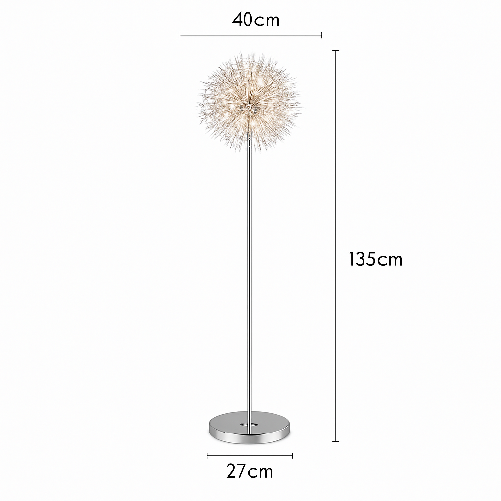 Luxury floor lamp scandinavia golden chrome dandelion for interior - White Light / Chrome L40xH164cm