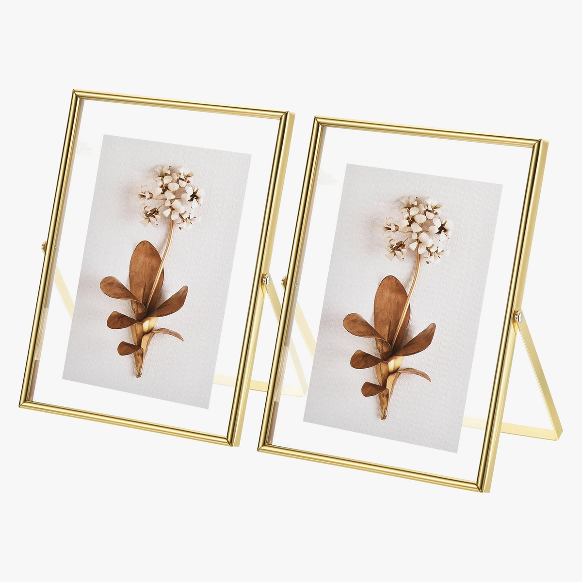 Set of 2 metal and glass photo frames for decoration
