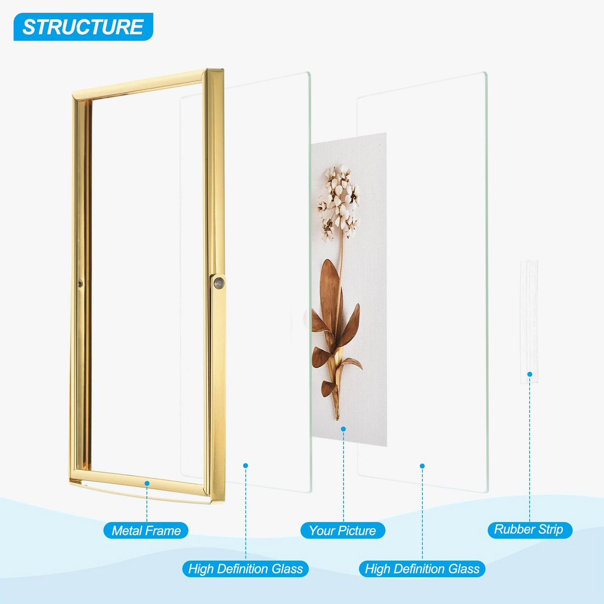 Set of 2 metal and glass photo frames for decoration - view 2