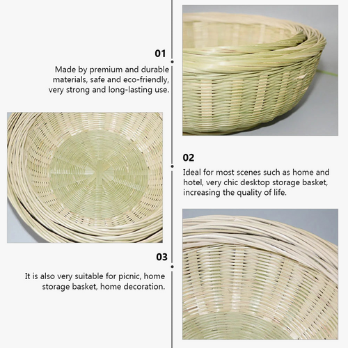 3 baskets of bamboo with wicker tray for fruit and bread - view 2