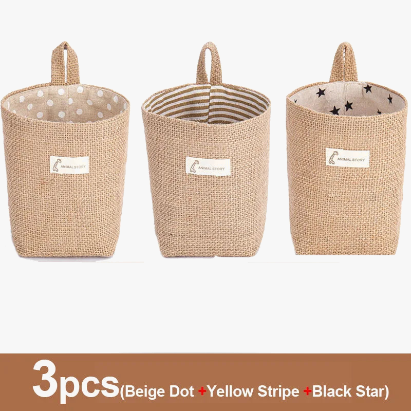 Set of 3 hanging baskets in jute canvas for decorative storage - view 7