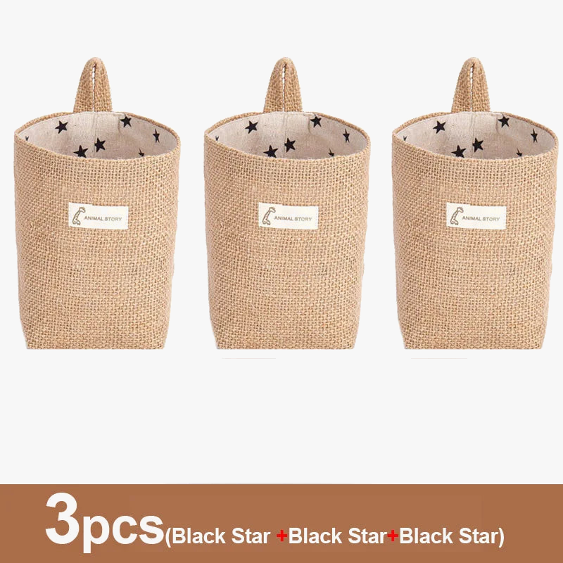 Set of 3 hanging baskets in jute canvas for decorative storage - view 8