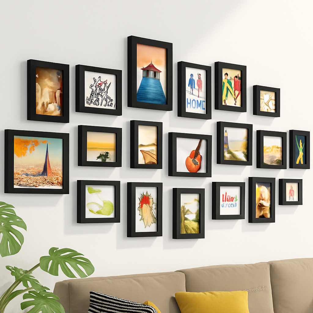 Set of wooden photo frames for wall decoration and wedding