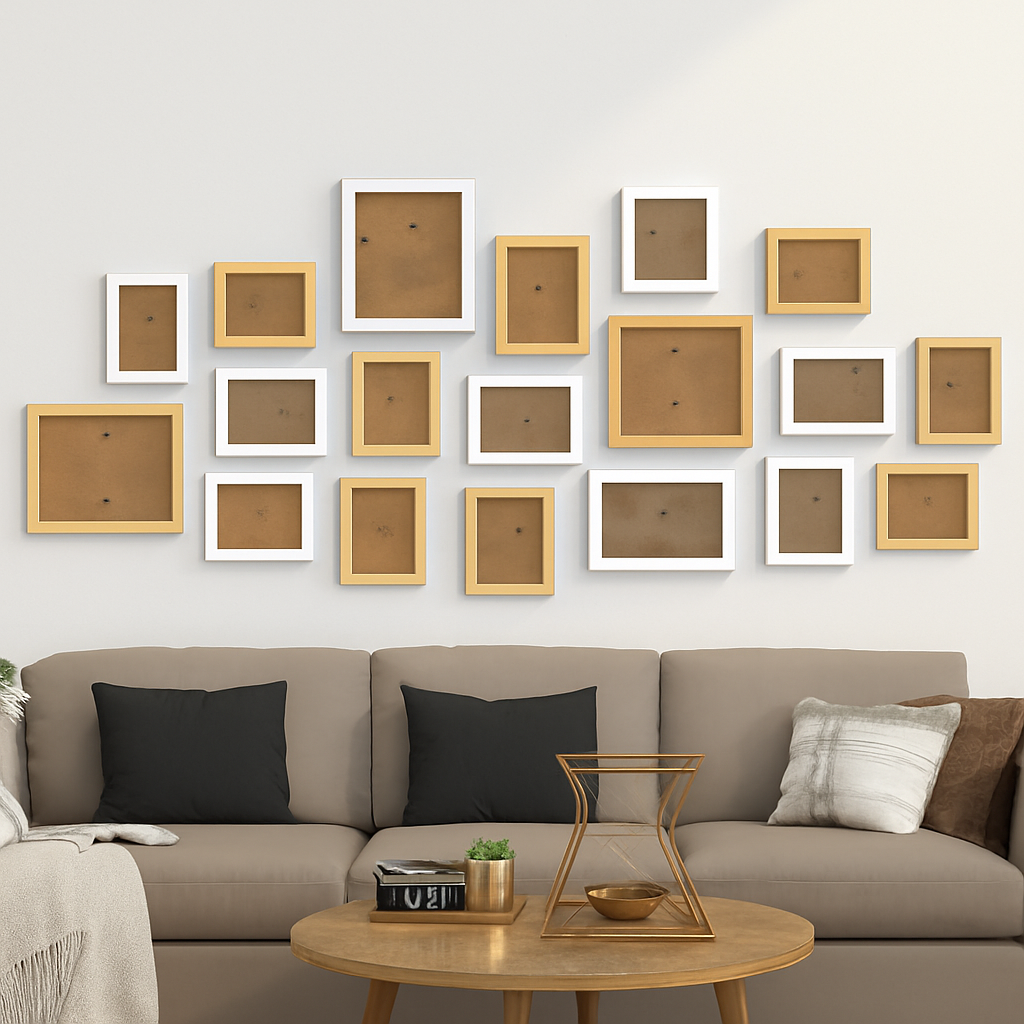 Set of wooden photo frames for wall decoration and wedding - White Wood Frame 1 / Natural Wood