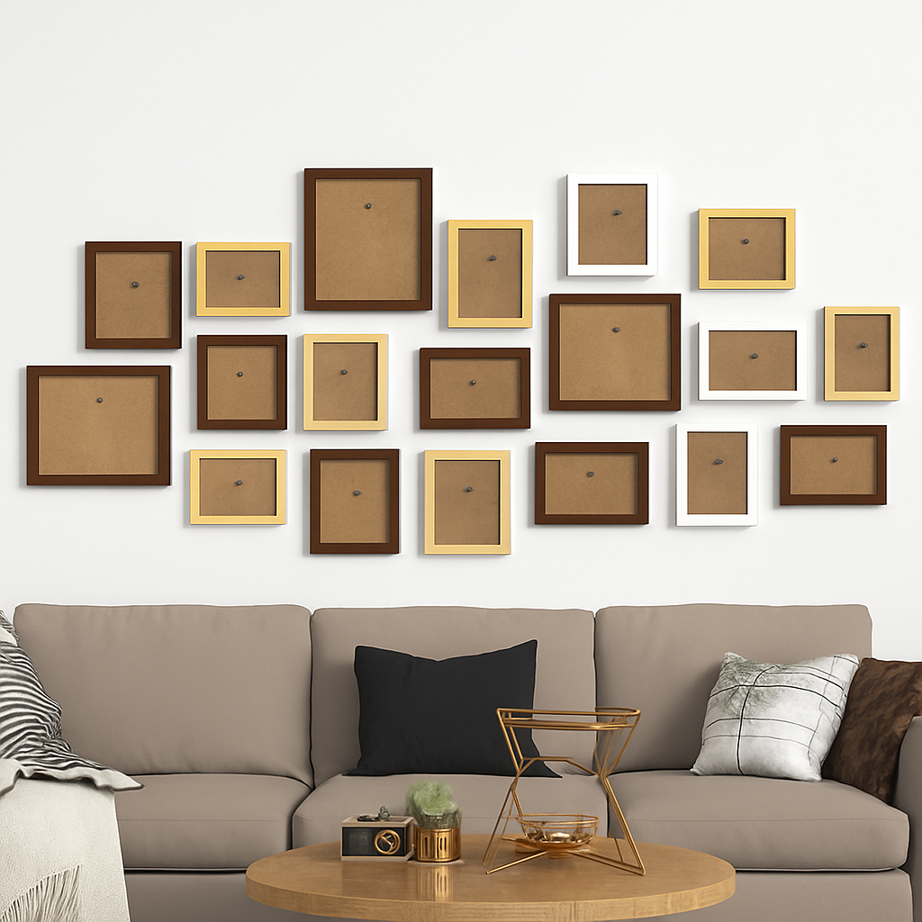 Set of wooden photo frames for wall decoration and wedding - White Coffee Wood / Natural Wood