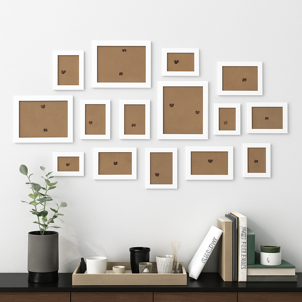 Set of wooden photo frames for wall decoration and wedding - White Photo Frame / Natural Wood