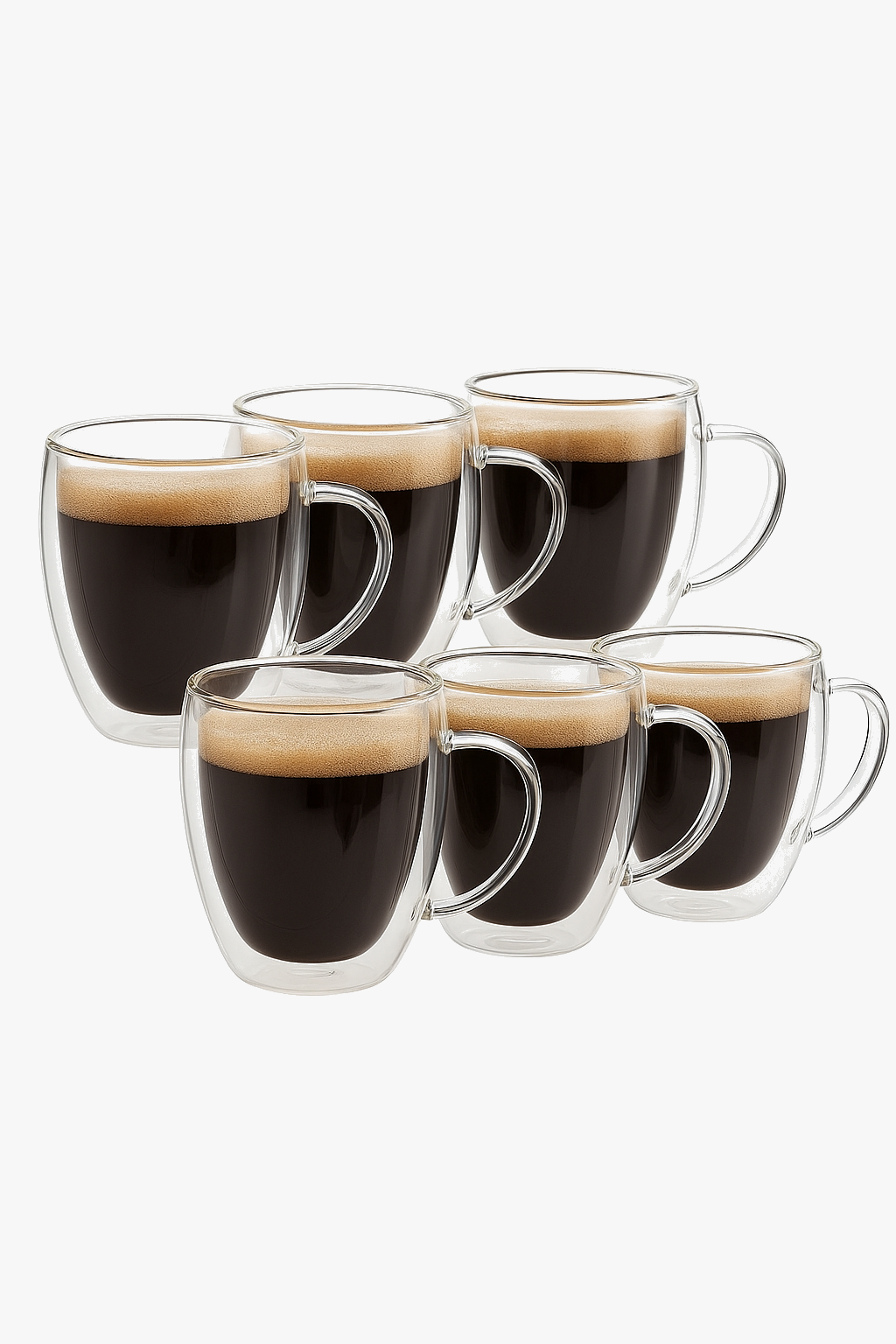 Set cups coffee double wall glass handle 350ml