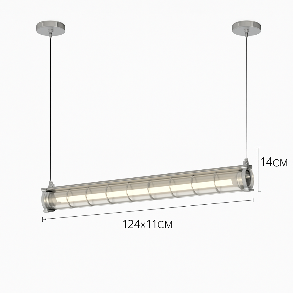 Retro industrial chandelier in metal with led light - Silver - Single Tube / Warm Light