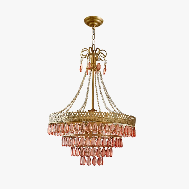 Crystal led chandelier pink tear shape 2024 elegant modern light