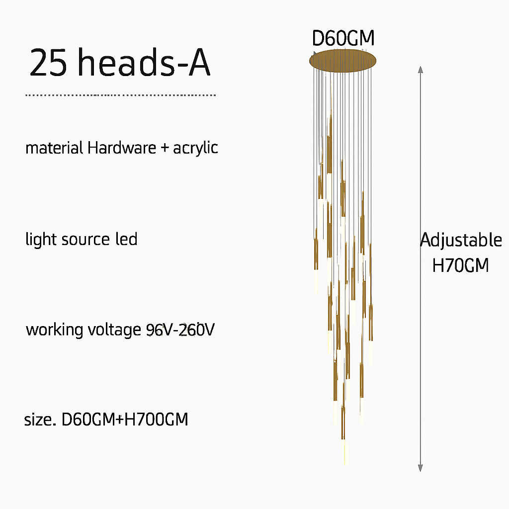 Modern creative design chandelier for elegant interior - 25 A-heads / Gold / White light