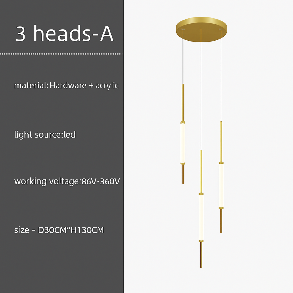 Modern creative design chandelier for elegant interior - 3 A-heads / Gold / White light
