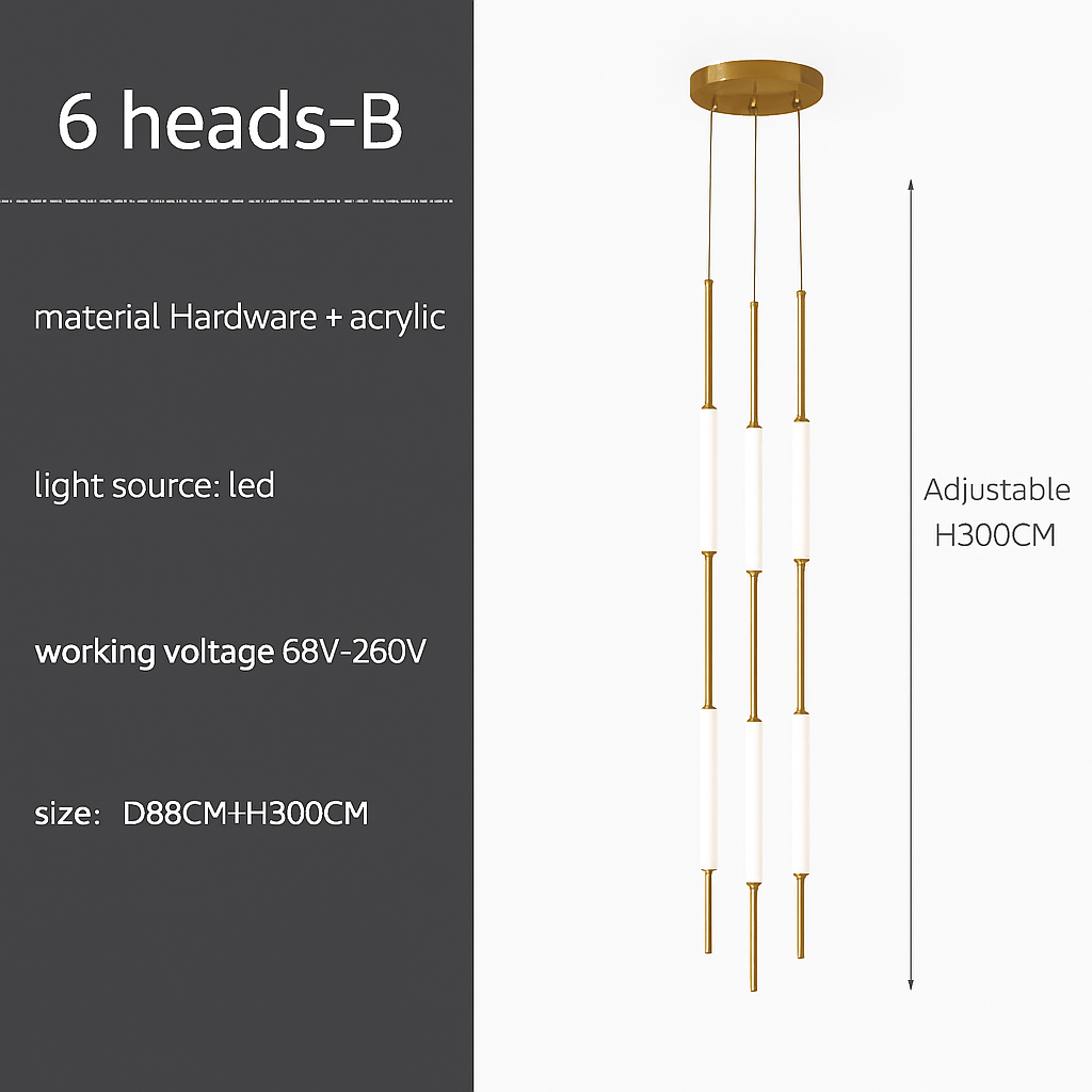 Modern creative design chandelier for elegant interior - 6 B-heads / Gold / White light