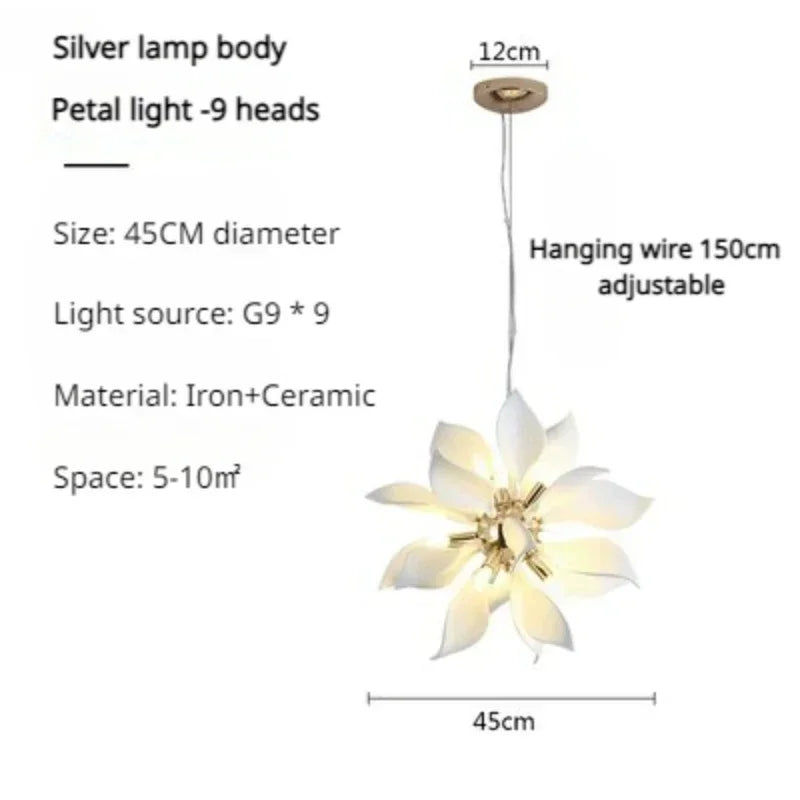 Modern ceramic chandelier with flower petals and led light - view 7