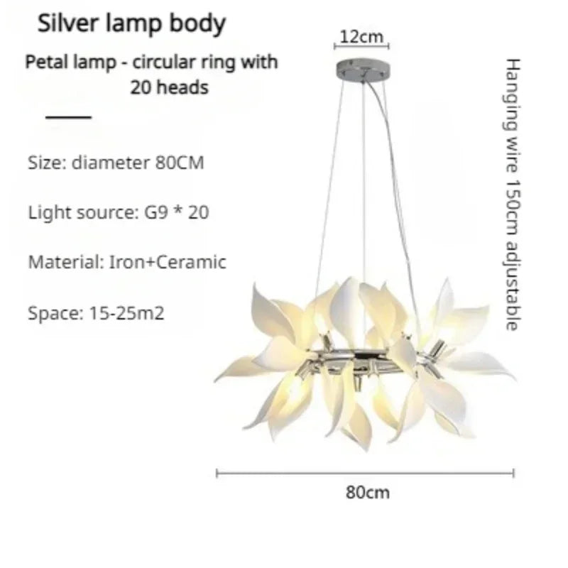 Modern ceramic chandelier with flower petals and led light - view 10