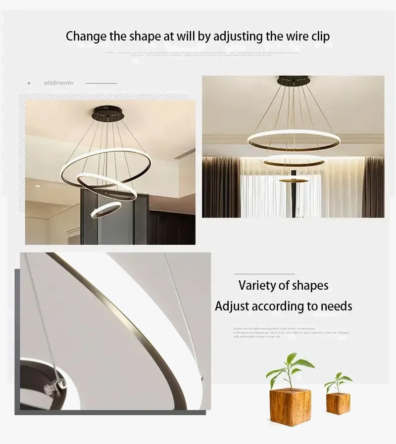 Modern three circle round chandelier elegant design - view 5