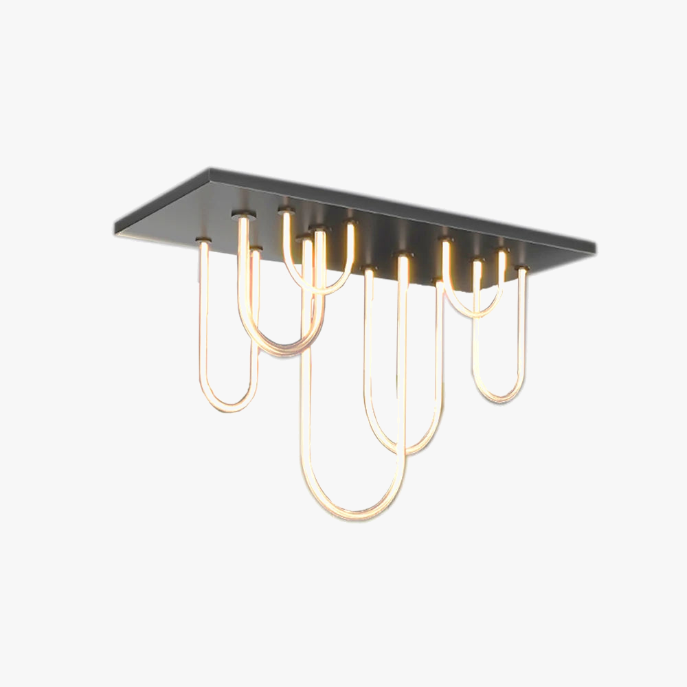 Rectangular chandelier in stainless steel with variable intensity