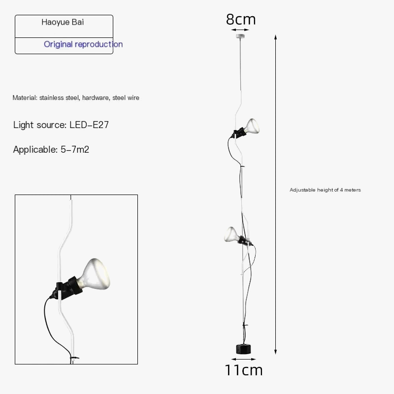 Italian minimalist foot chandelier with decorative adjustable height - view 9