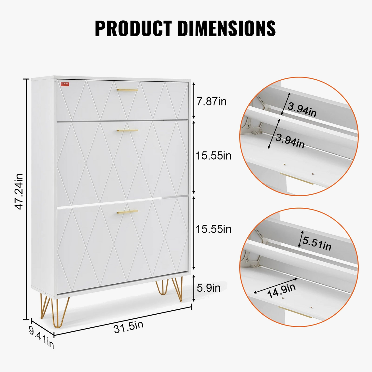 Shoe cabinet with folding drawers for self-contained storage - view 2