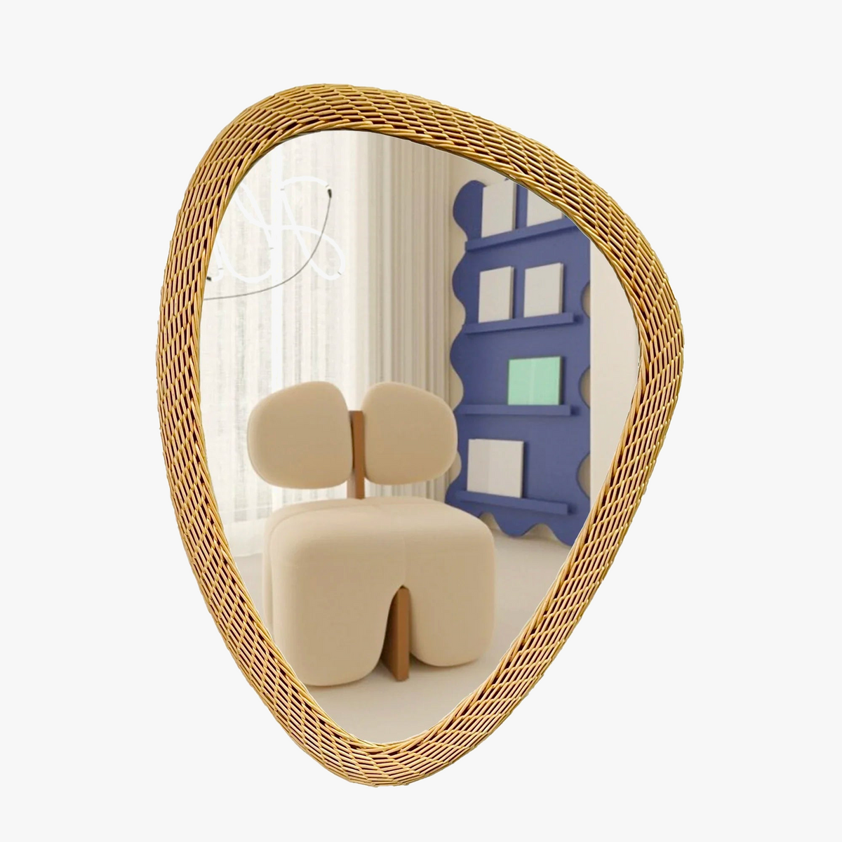 Bohemian mirror woven in rattan hand decorated
