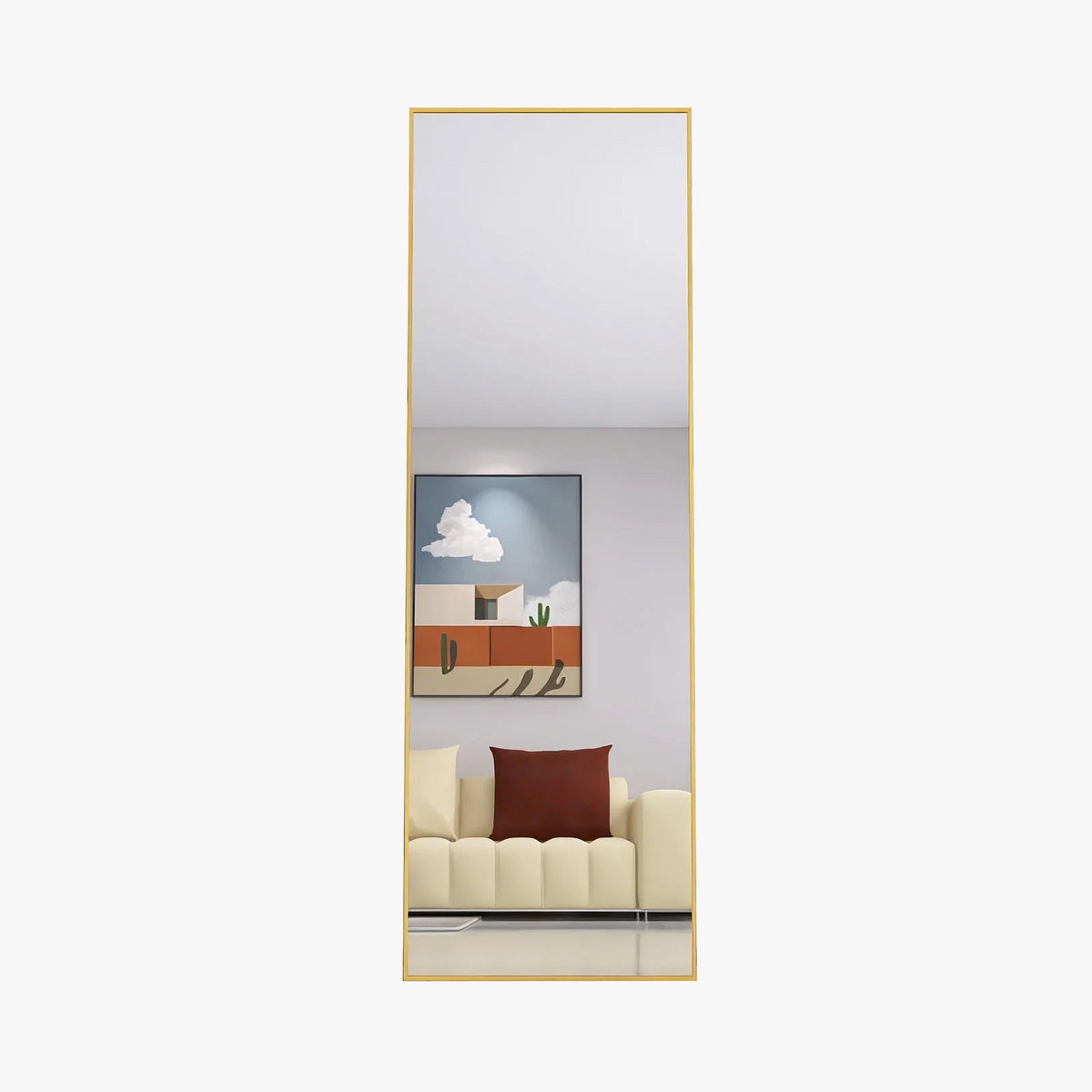 Tempered glass cosmetic mirror with aluminum golden frame - view 5