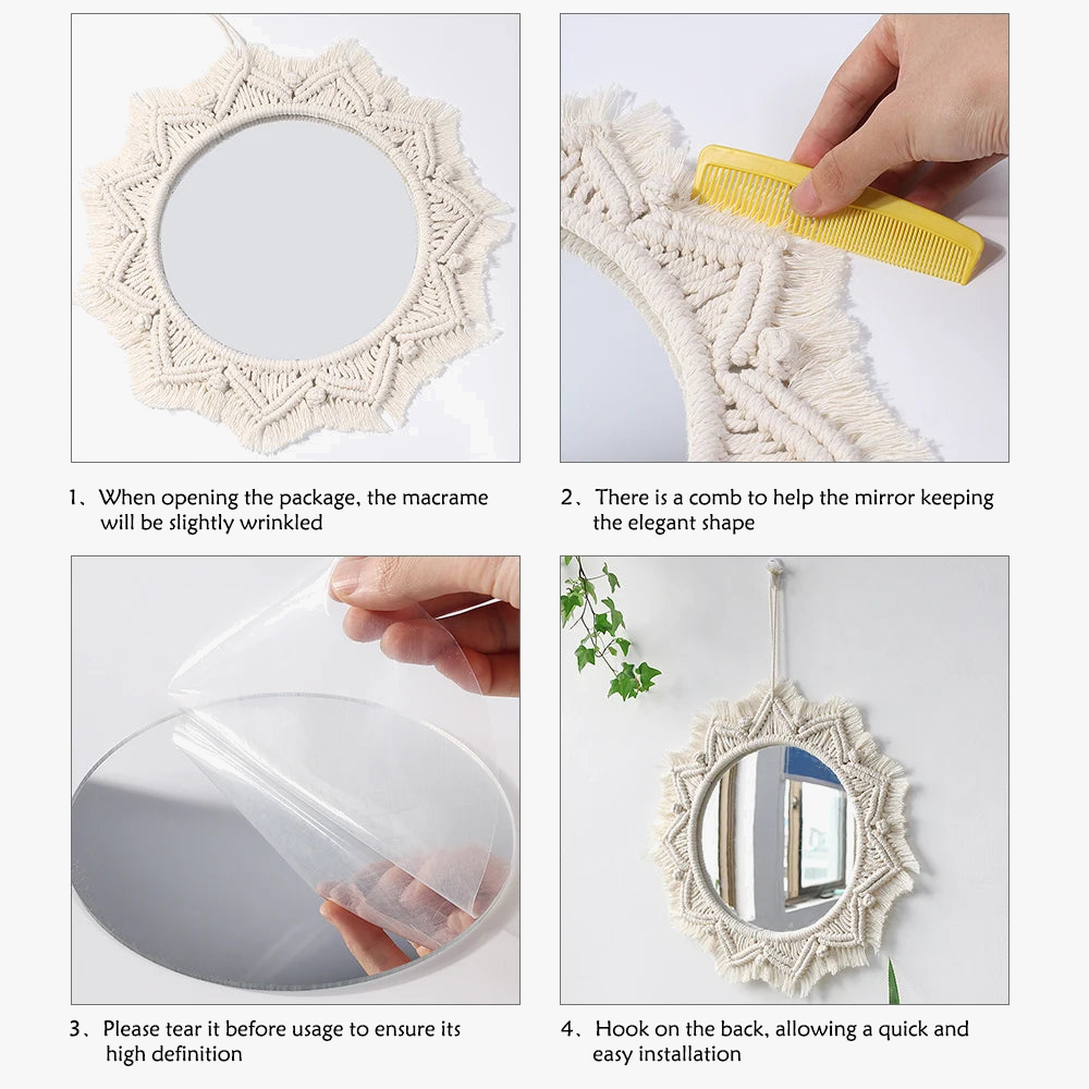 Boho decorative mirror in macrame for handcrafted wall decoration - view 4