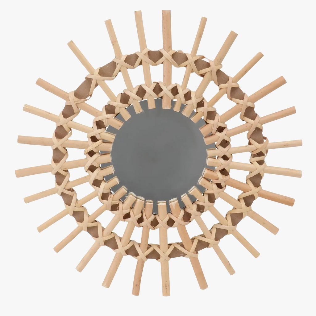 Woven rattan decorative mirror for a natural touch