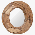 Round decorative teak mirror for wall decoration