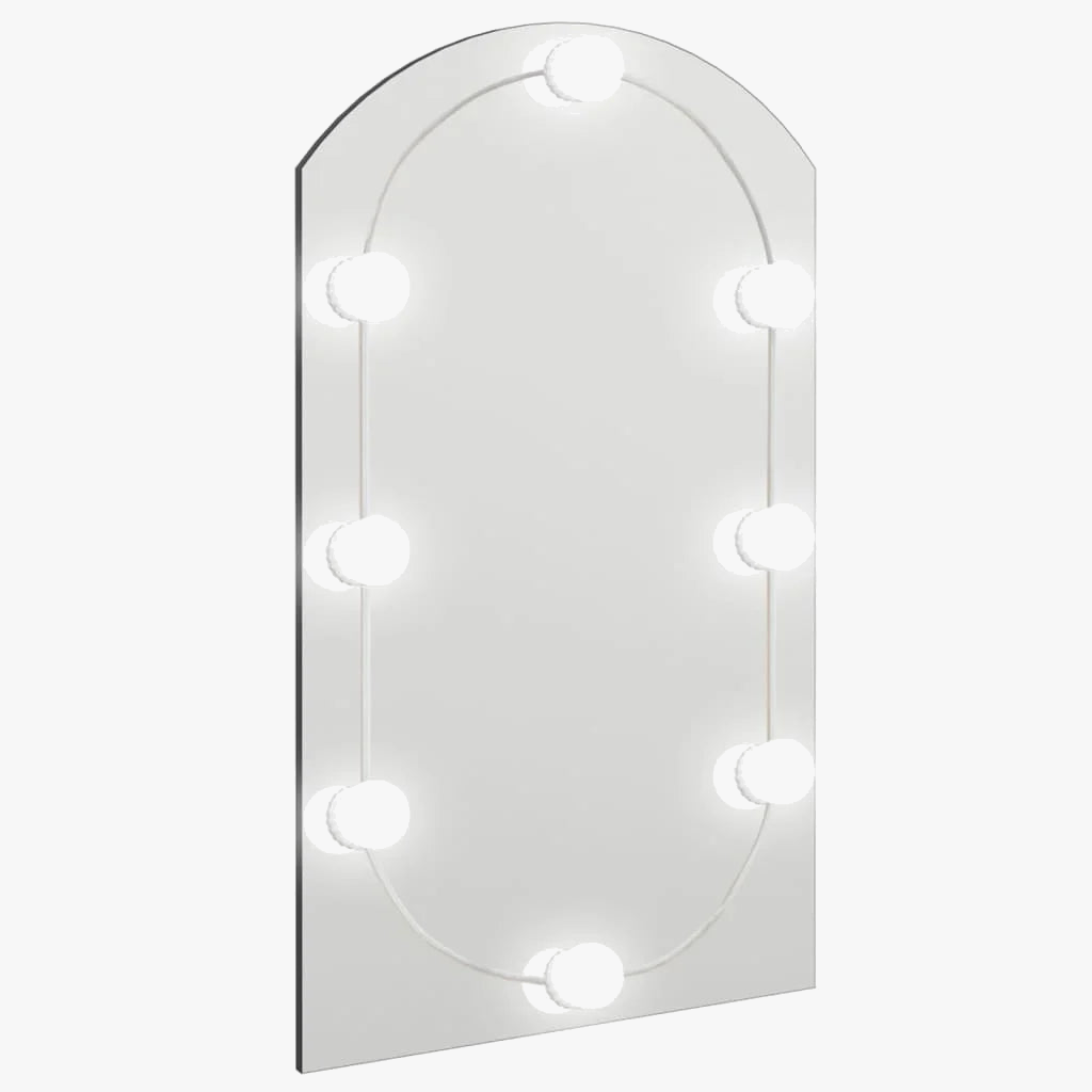 Glass arch mirror with decorative wall led lighting