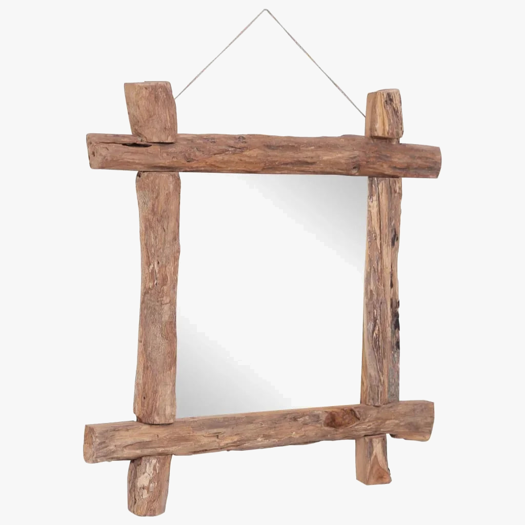 Solid wood mirror wall decoration in natural logs - view 2