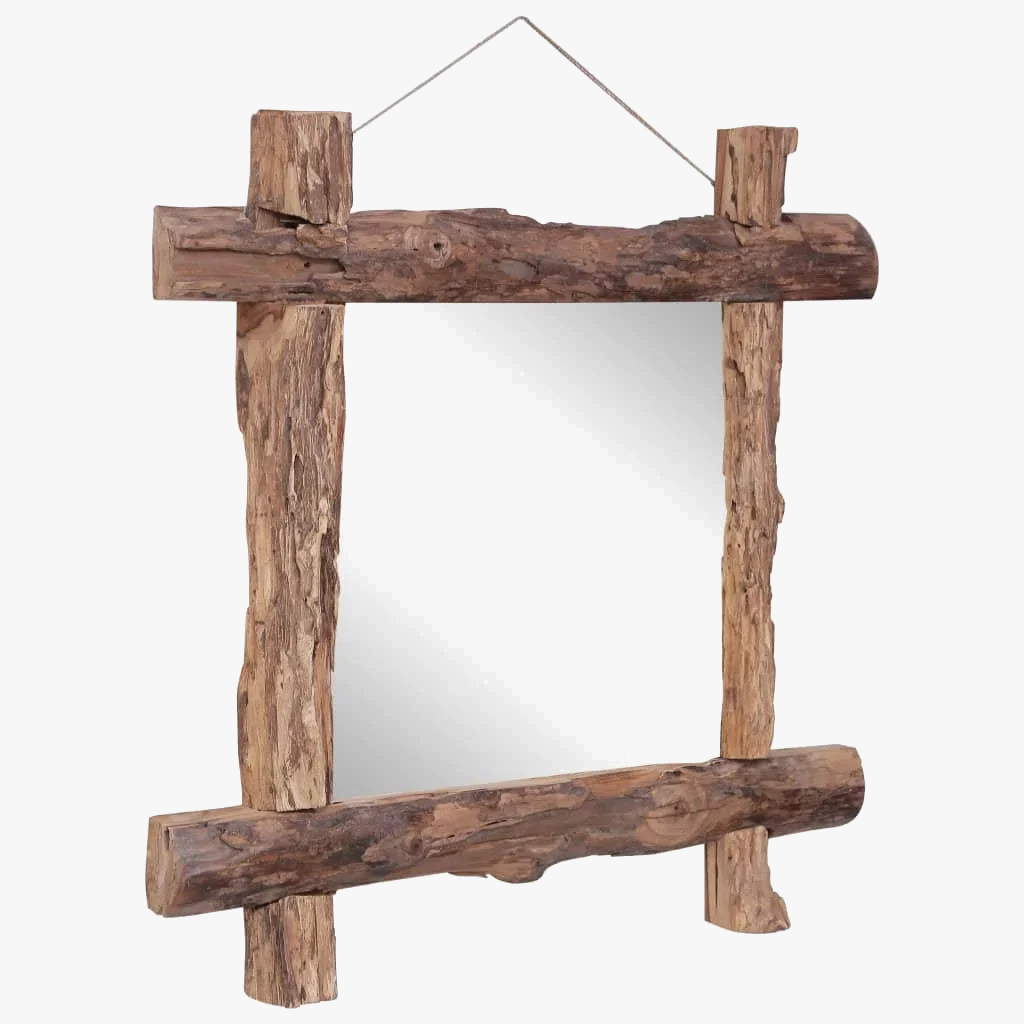 Solid wood mirror wall decoration in natural logs - view 5