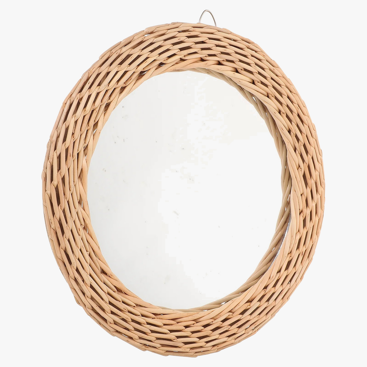 Wall mirror in woven rattan for make-up