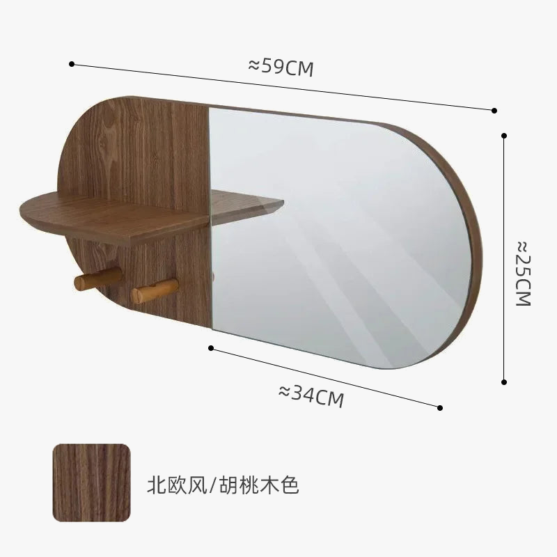 Oval wooden wall mirror creative and multifunctional design - view 6