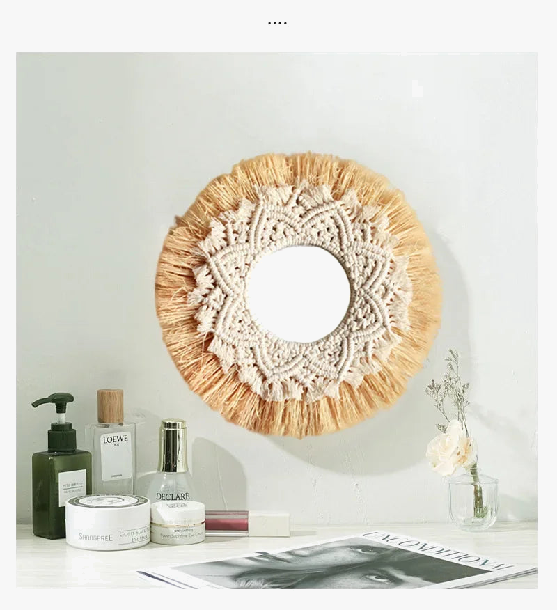 Wall mirror in woven straw for bohemian and festive decoration - view 3