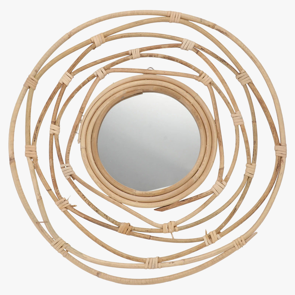 Wall mirror in braided rattan bohemian style to hang