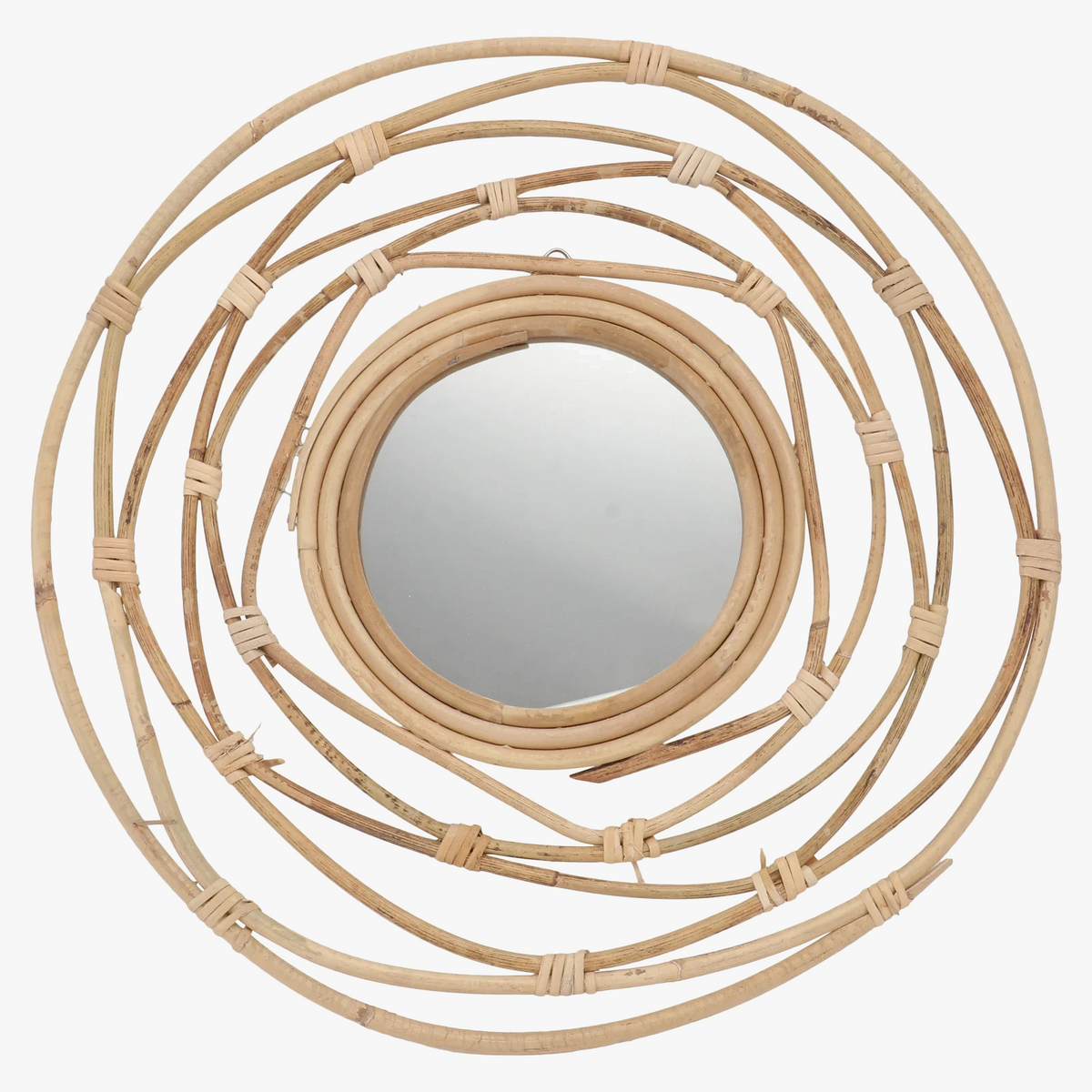 Wall mirror in braided rattan bohemian style to hang