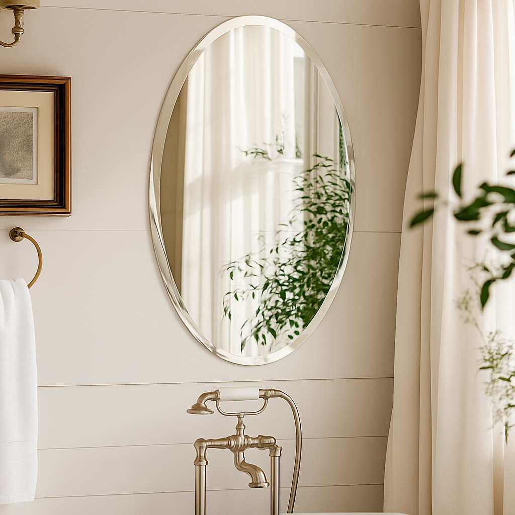 Oval wall mirror without high definition frame with bevelled silver edge - view 4