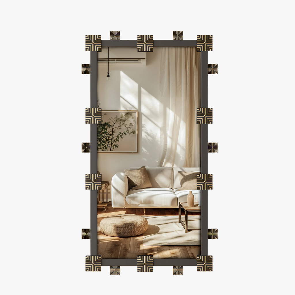 Vintage rectangular wall mirror with industrial metal frame - view 4