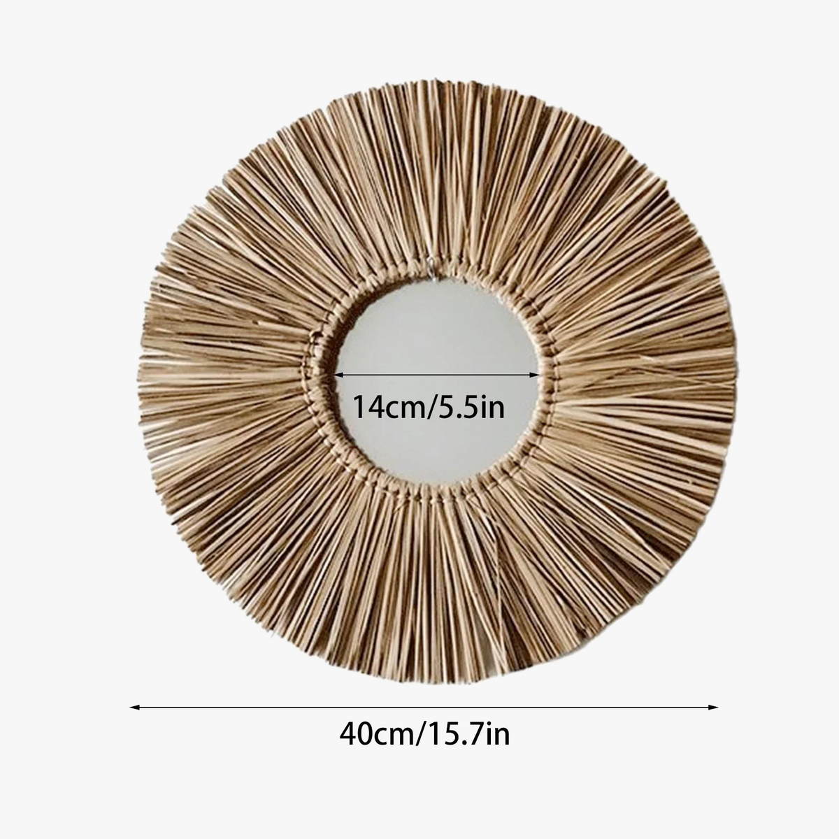Round wall mirror in straw rope hand decorative to hang - view 4