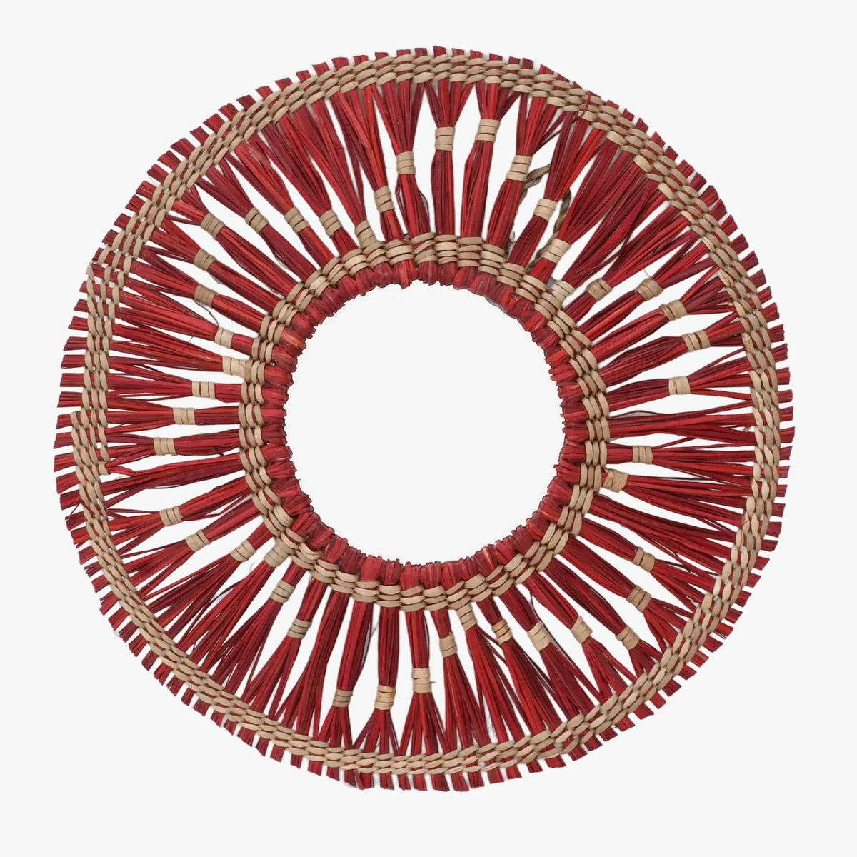 Round wall mirror in elegant and light woven sea-strip